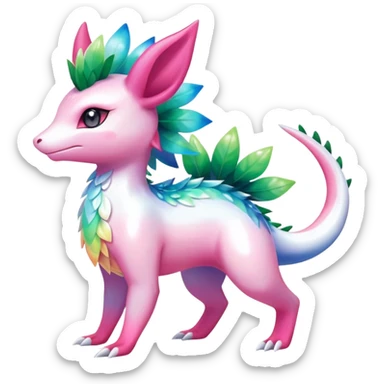 Colorful Shiny Exotic Shaymin-Salandit-Aurorus-Sylveon-Fakémon-hybrid-creature (full body)  sticker