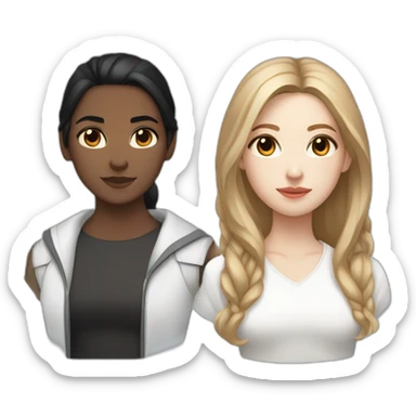 white skin girl with dark eyes and light brown long hair dressed in white with white girl with middle length black hair blue eyes very androgynous dressed in red sticker