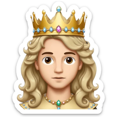 Princes with long glam curled hair, dark brown eyes, light skin tone.  sticker