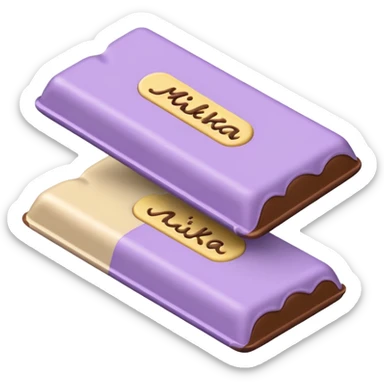emoji style flat illustration, pastel lilac Milka chocolate bar, beige pink yellow accent tones, light grain, no background, pinterest sticker aesthetic sticker