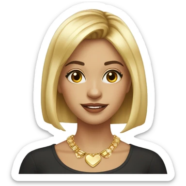 Blonde girl, lob haircut with bangs, christmas style, gold necklace, gold earrings sticker