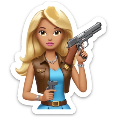 Brown skin blonde hair barbie with gun sticker
