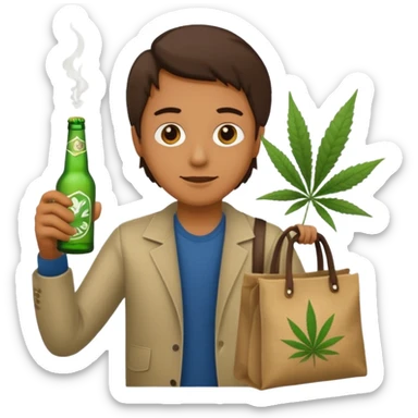 Drunk and high rubber duck holding beed bottle and a bag of weed sticker