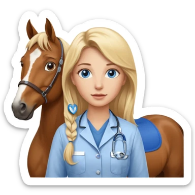 Femme blonde aux cheveux longs, aux yeux bleus, vétérinaire avec des chevaux sticker