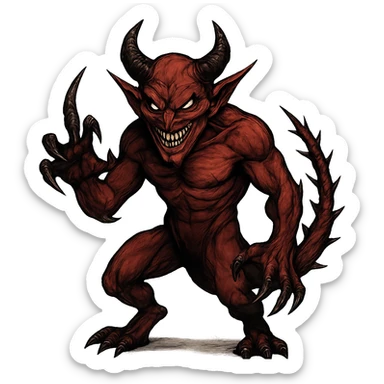 evil demon with spiked tail, menacing grin, black claws sticker