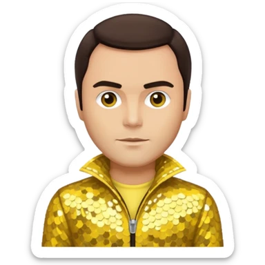 John Saxon with dark brown hair, yellow sequin outfit sticker