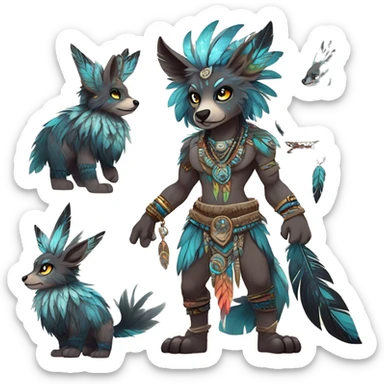 cute cool edgy ethereal l epic tribal fantasy animal fursona Fionbri creature by griffsnuff & LiLaiRa & Falvie with exotic colors with intricate patterns and feathers and headdress and necklace full body sticker