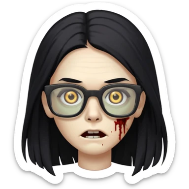 zumbi de cabelo grande preto,olhos pretos e oculos quadrado sticker