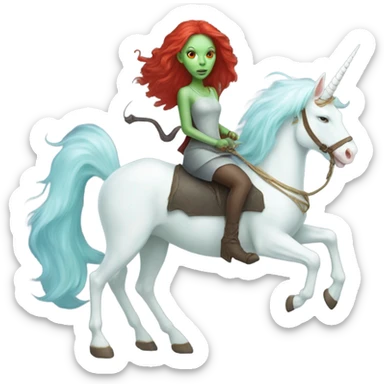 [politically incorrect, shield(
	{ female, alien, witch, color: light green, hair:red, eyes:cat} ]
	on a 
	[{ unicorn: white, legged:four, mane: light blue }]) sticker