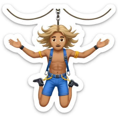 bungee jumping man face only with flying long hair sticker