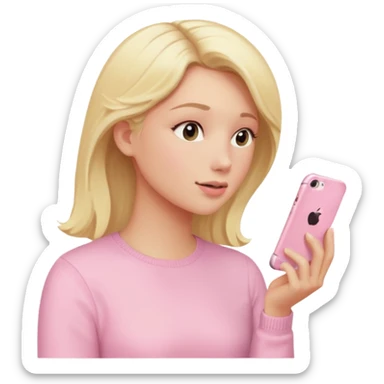 blonde person talking on a pastel pink iPhone, side view sticker