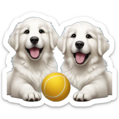 Two Great Pyrenees puppy brothers playing with a ball sticker