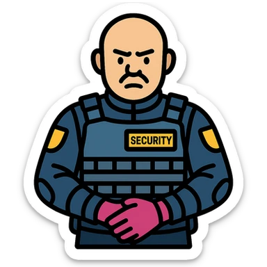 Enhance the vigilante's uniform with visible protections, a bulletproof vest, and security details. The character should have little hair. Transparent background. sticker