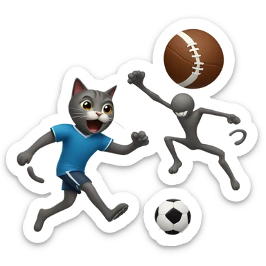 cat playing football and kicking ball to a stickman face sticker