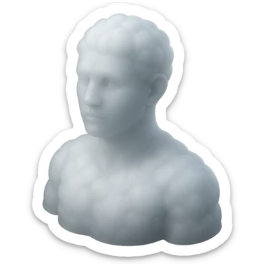 person looking straight, fully made of white fluffy convex clouds, shoulders visible, matte glass style sticker