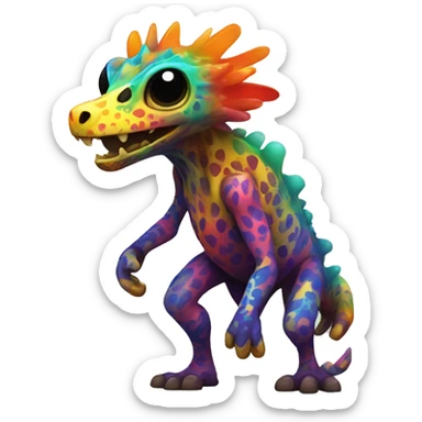 a colorful edgy vernid-fionbri-creature with splash patterns full body sticker