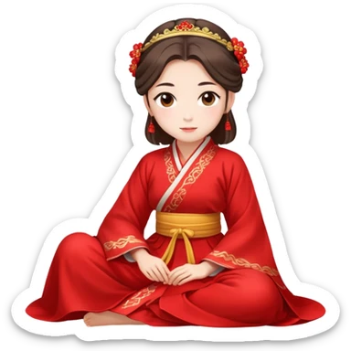 Beautiful girl wearing red Hanfu wedding dress sitting sticker