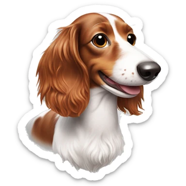 Long haired white and red piebald dachshund smiling with freckles whole body sticker