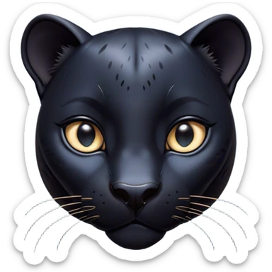 Cinematic Cute Panther Portrait Emoji, Head tilted playfully and inquisitively, with a smooth, streamlined form accentuated by a subtle sheen and round, sparkling eyes filled with charm, Simplified yet irresistibly adorable features, highly detailed, glowing with a warm, inviting glow, high shine, affectionate and lively, stylized with a touch of whimsical mystery, bright and endearing, soft glowing outline, capturing the essence of a mischievous yet loving panther that seems as if it could pounce out of the screen into your arms! sticker