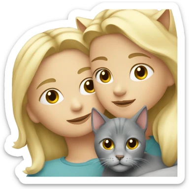Blond girl cuddling with a grey cat  sticker