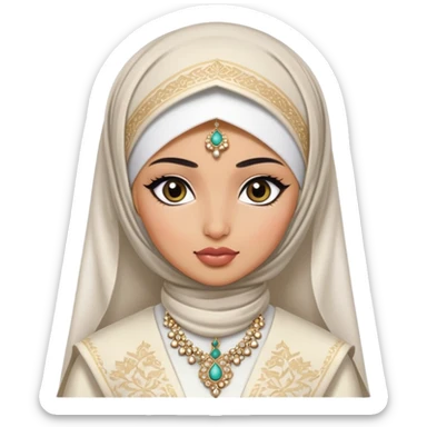 Central asian, pretty lips, central asian clothes, medium skin, hijab, jewelry, pretty bratz baddie, black eyeliner, bride sticker