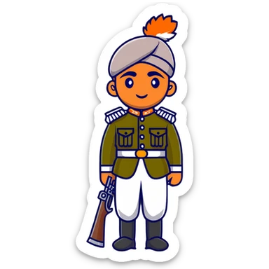 historical sepoy Indian soldier in 19th century military uniform with rifle sticker