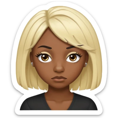 crée moi une jeune adulte noir au yeux brider marron foncer et une perruque blonde avec des baby hairs percing au nez et des gros faux cils bien charger , une fille un peu 92i sticker