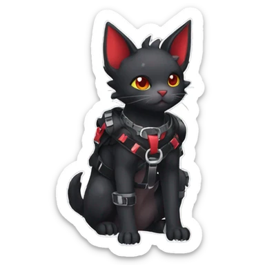 cool edgy cute kawaii black punk red fantasy nargacuga-bat-cat-Fakemon collar harness full body sticker