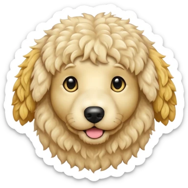 Can you make me an emoji of a white mini golden-doodle no brown in his fur that looks more like a poodle with black eyes? sticker