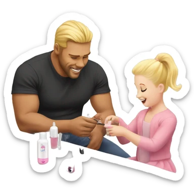 blonde babydaughter gives blonde dad a manicure sticker