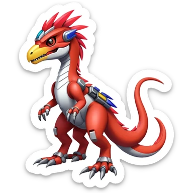 Furry feather-mane Cool Edgy Futuristic shiny colorful Digimon-Fakemon-Guilmon-Velociraptor-Mecha full body   sticker