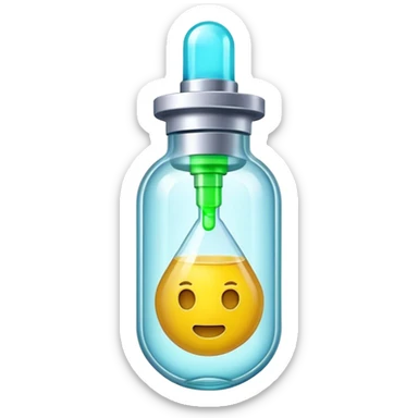 Clash of Clans aesthetic: Cinematic Playful Sci-fi Health injection Emoji, rendered in a 3D vector-style similar to standard emojis with minimal shading and bold, simplified shapes. A compact, futuristic vial with a glowing neon liquid and sleek contours, softly glowing with a healing cosmic charm. Simplified yet unmistakably iconic, highly detailed and consistent, glowing with a soft radiant glow and high shine. Stylized with a touch of futuristic alchemy and a soft glowing outline, capturing the essence of a vital energy elixir with a playful, interstellar spirit! sticker