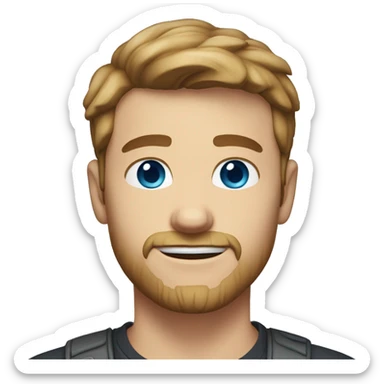 A 24 year old, White man, with short brown hair, with stubble facial hair,   with blue eyes wearing a t-shirt. sticker