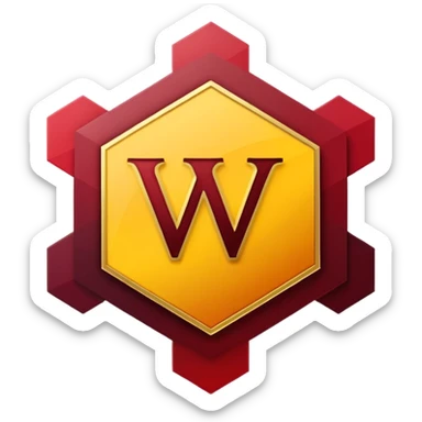 hexagon emblem with a thick yellow-to-gold outline and a dark red gradient inside. In the center, place a bold capital letter V in the same yellow-to-gold gradient as the outline. Keep the shapes clean and geometric, with smooth color transitions and no background color. sticker