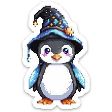 a penguin wizard with magical sparkles sticker