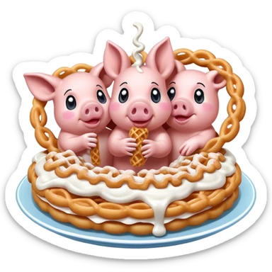 Three piggies eating a funnel cake sticker