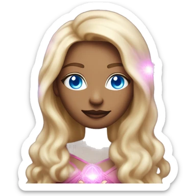 magical diva with thin pink andromedan face long blonde hair and blue eyes glowing third eye sticker
