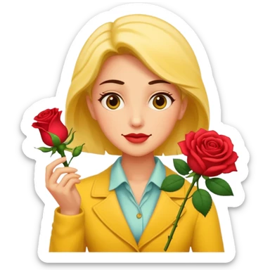 a romance novelist, romantic, dizzy, yellow tone skin, with a rose in hand sticker