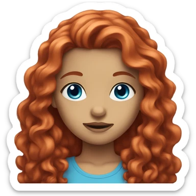girl with red long wavy hair and blue eyes sticker