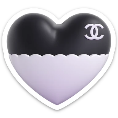 Apply a white Chanel logo on the heart, keep it elegant, glossy, black and white, 3D emoji style, with no background. sticker