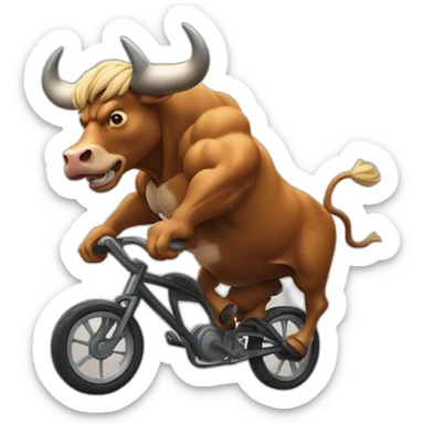 a muscular bull furiously riding on a bicycle sticker