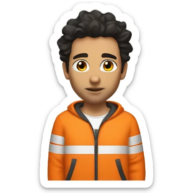Male prisoner with messy dark hair in an orange tracksuit with the number 222   sticker