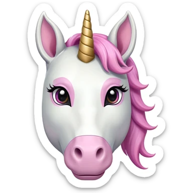 anthropomorphised female unicorn ballerina, horse-like unicorn face with muzzle, mane, ears, prominent horn, head and shoulders, standard pose sticker
