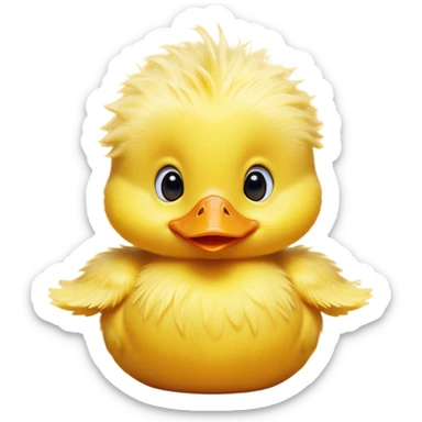 Cinematic Comical Yellow Baby Duck Portrait Emoji, Head tilted dramatically with an exaggeratedly amused expression, featuring a striking, fluffy yellow downy coat with a tiny quirky beak, wide, expressive eyes filled with playful disbelief, Simplified yet hilariously expressive features, highly detailed, glowing with a slightly sassy glow, high shine, dramatic yet playful, stylized with an air of cheeky mischief, bright and endearing, soft glowing outline, capturing the essence of a spirited and over-the-top duckling, so meme-worthy it feels like it could peep its way into internet fame instantly! sticker