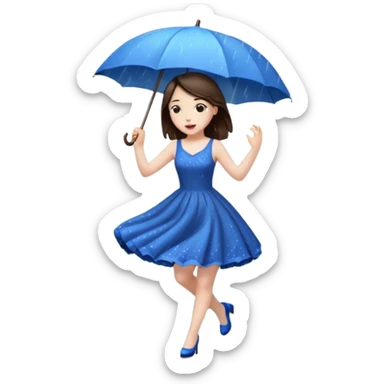 Brunette girl dancing under an umbrella while it's raining sticker