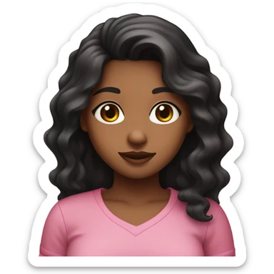 medium brown girl with black hair and pink shirt heart eyes sticker
