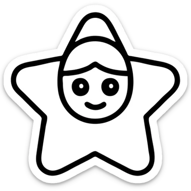 yellow star with an orange head and cute eyes, outlined, bold lines, cheerful look sticker