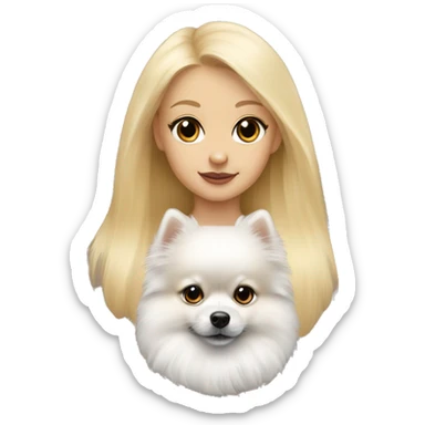 White baby pomeranian with a blonde girl with light skin sticker