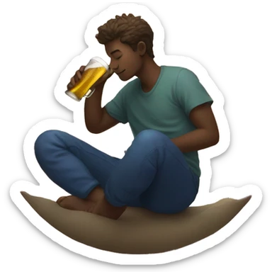 Person sat on a nebula drinking beer surrounded by golden stars and planets sticker