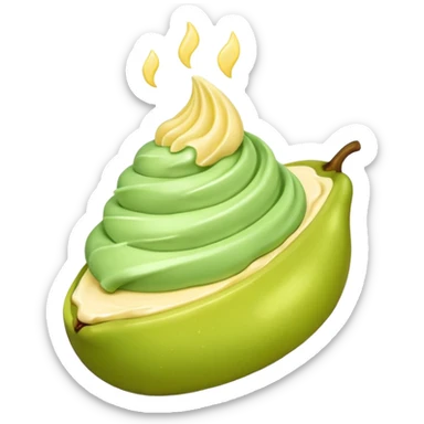 Erstelle eine Birne mit einem Stück geschmolzener Butter  sticker